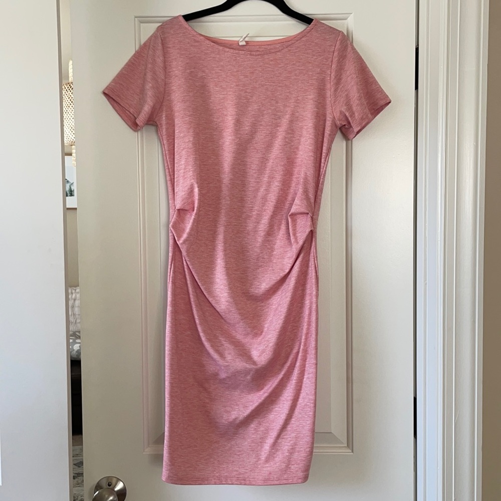 Pink Short Sleeve Fitted Maternity Dress
